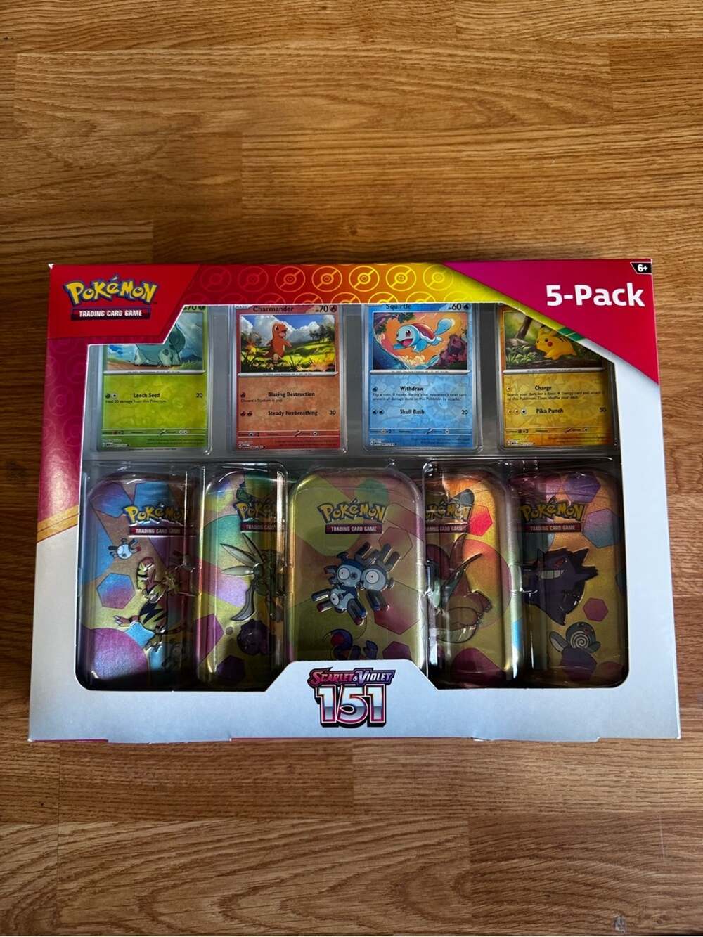 Pokemon 5-Pack Trading Card Tin Set - Red, Yellow, Blue, Green, Pink